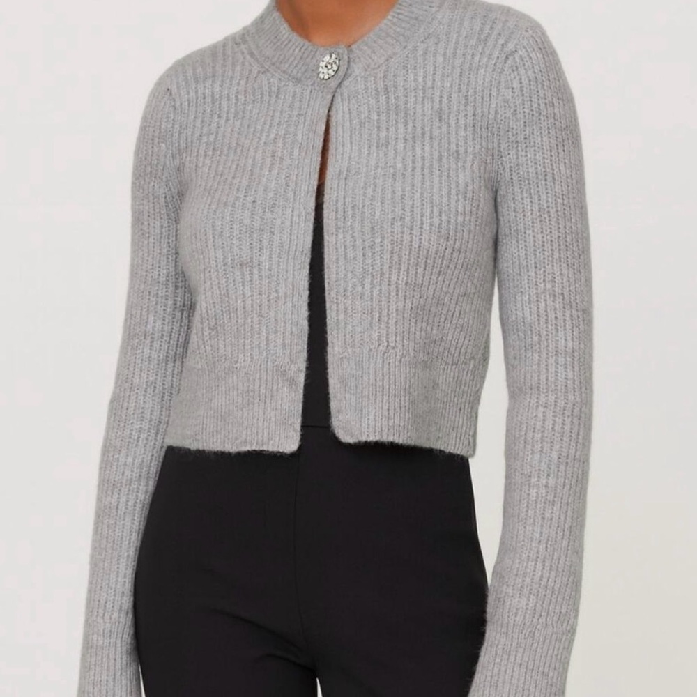 Abercrombie Grey Cardigan with Rhinestone Button | Size Small